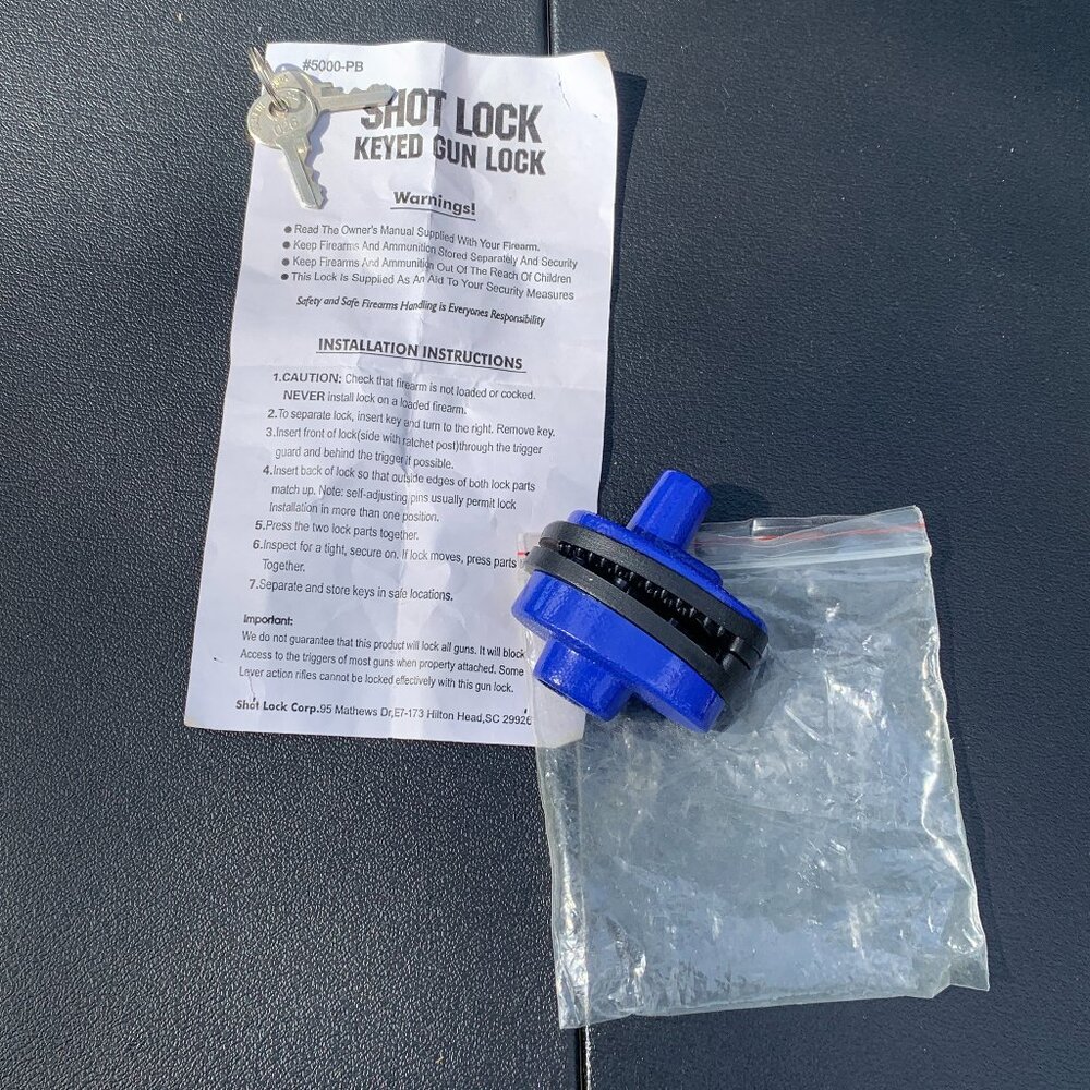 GUN SAFETY - SHOT LOCK Gun Lock, Triger lock for pistol & long firearms BLUE